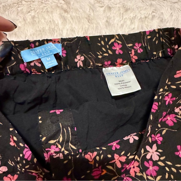 Draper James Black Floral Midi Skirt | Gold Button Detail | Size Medium fall - Picture 6 of 6